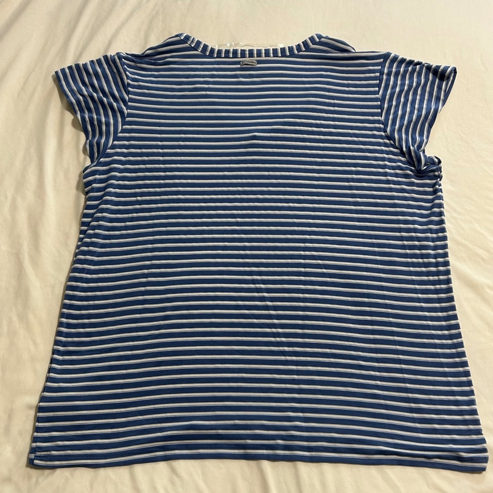 Columbia Sportswear Womens Large Blue White Striped V-Neck Cap Sleeve Tee XL3024 - Picture 2 of 7